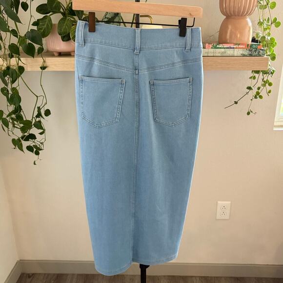 Halara Flex High Waisted Bodycon Denim Casual Midi Skirt Cyan Blue Small Stretch - Picture 4 of 12